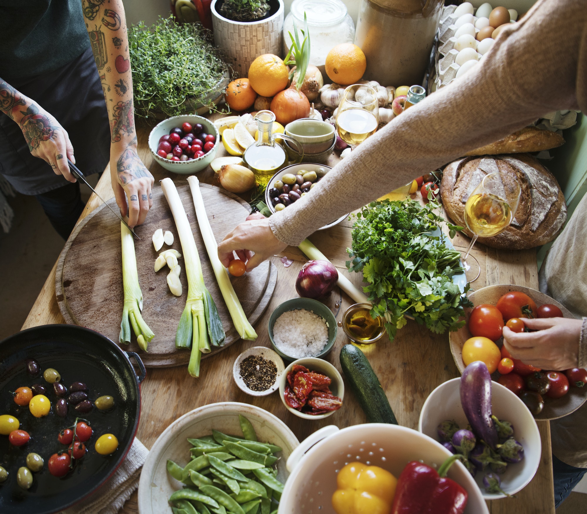 Clube da Horta - preparação de vegetais para uma refeição